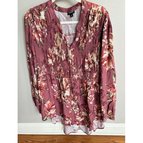 TORRID Top Blouse Size 2 (2X)Peasant Babydoll Floral Boho Lightweight Plus Size - Picture 2 of 6